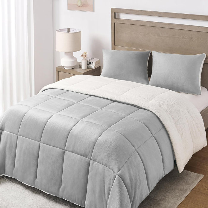 Seluza Luxury Fleece Sherpa Comforter Sets for Queen Bed, Soft and Warm